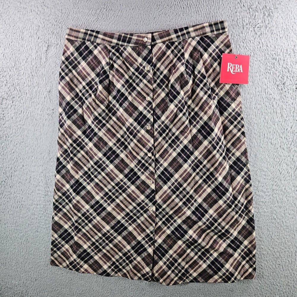 Reba Womens Brown Plaid Button Front Midi Skirt 100% Cotton Size 10 NWT NEW